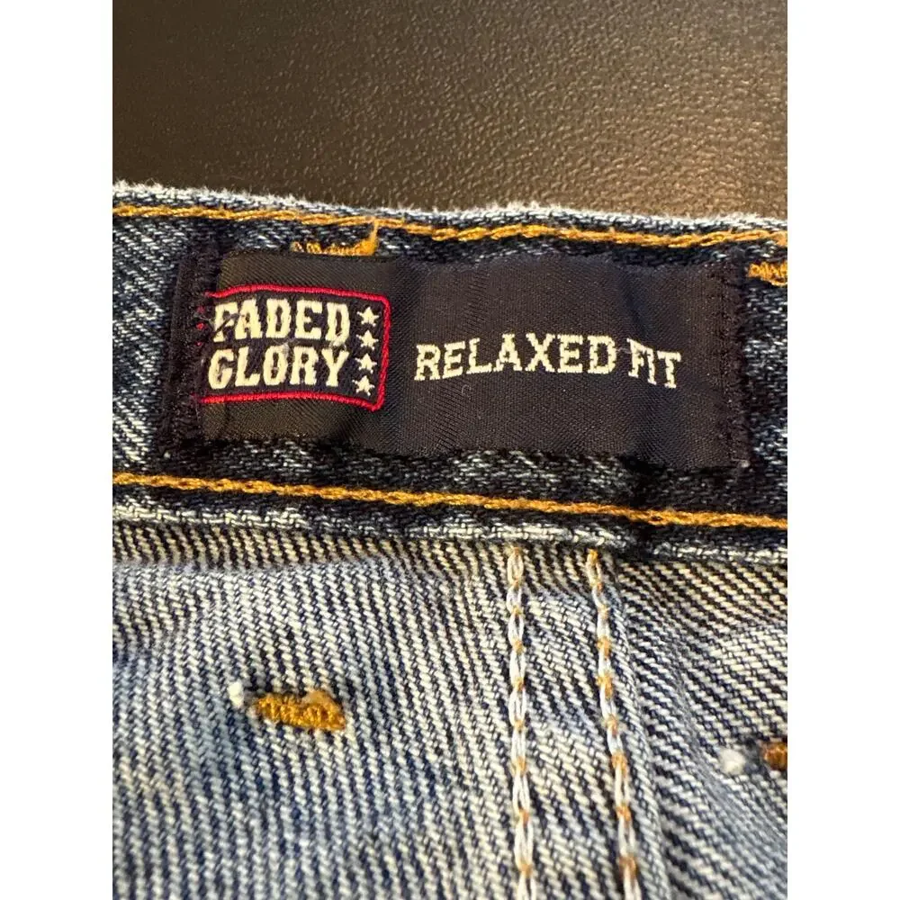 Y2K Faded Glory Medium Wash Blue Denim Jean Shorts Jorts Baggy Utility Mens 34